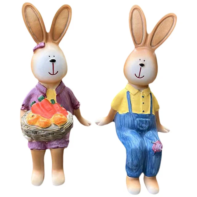 2 pezzi in resina figurina di coniglietto pasquale adorabili figurine di