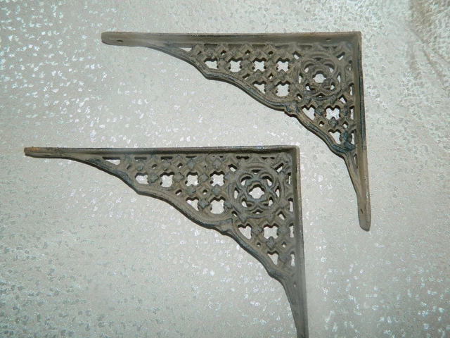 Set/2 ~6 1/2"  Rustic Cross Cast Iron Shelf Support Wall Brackets Lodge