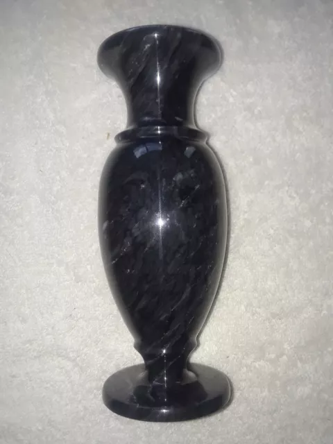 Vintage Natural Black Onyx Marble Bud Vase Art Deco 7.5" Tall Solid 3" Diameter