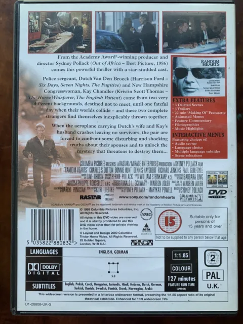 Aléatoire Cœurs DVD 1999 Film Drame Avec Harrison Ford 2