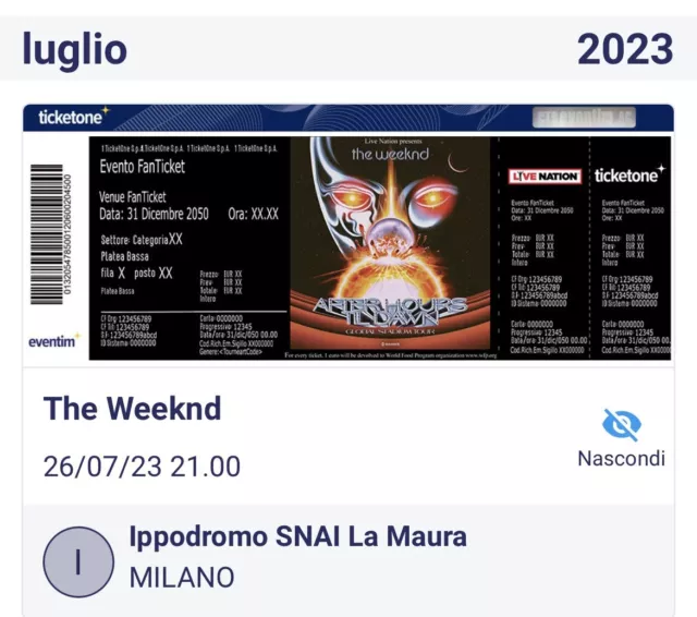 1 Biglietto THE WEEKND - 26/07/2023 - Ippodromo SNAI, Milano - Ingresso GIALLO