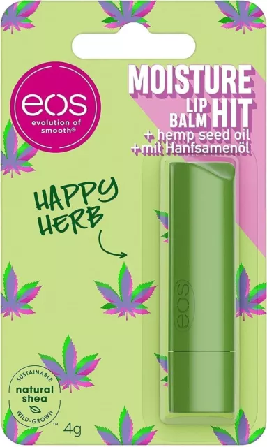 eos Happy Herb Moisture Hit Lip Balm Stick Hemp Seed Oil Soothes Lips Canabis