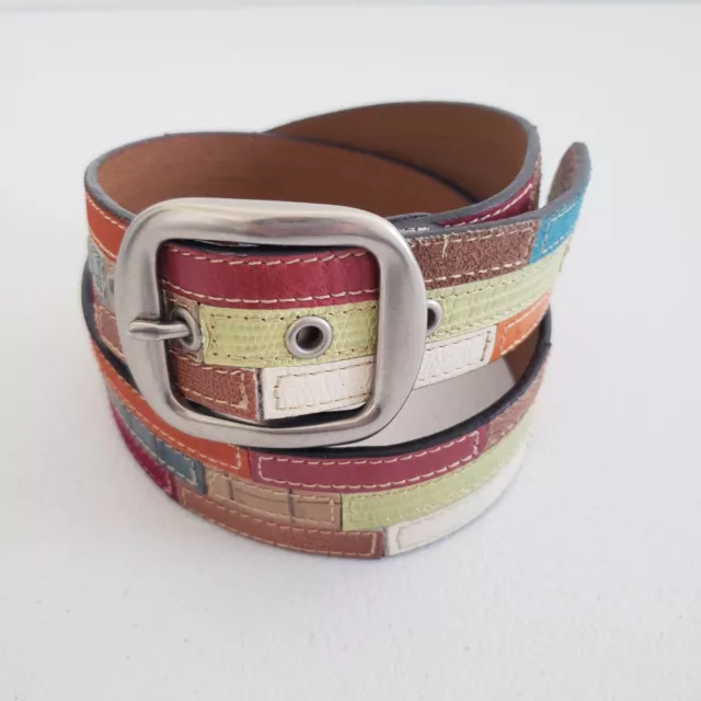 Fossil Belt Womens Small Multicolor Genuine Leather Colorblock Festival 075799