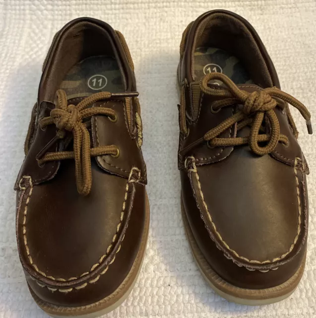 CHEROKEE Boys Casual-Lace Up-Leather BOAT DECK SHOES/Loafers - Size 11, Brown 2