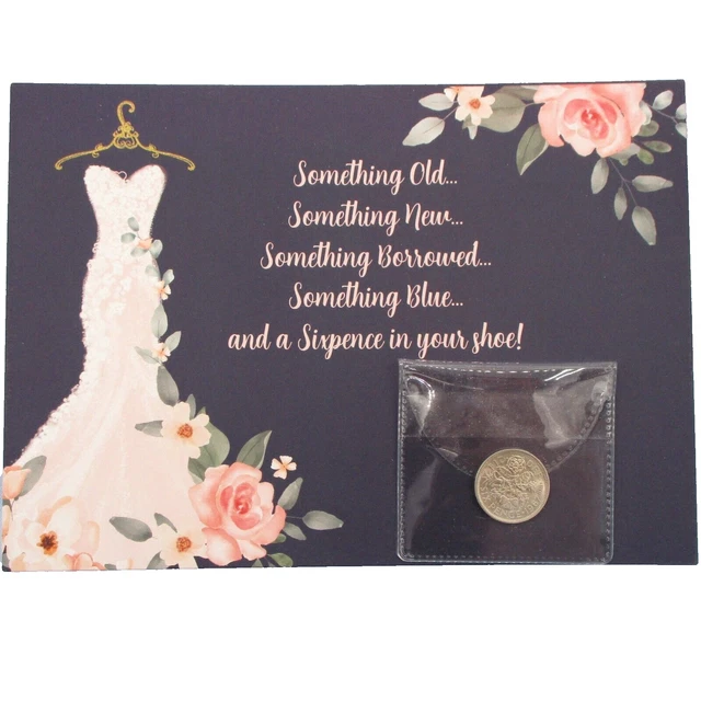 Wedding Card Queen Elizabeth II Sixpence "Origin of Wedding Rhyme©" Bride Luck L