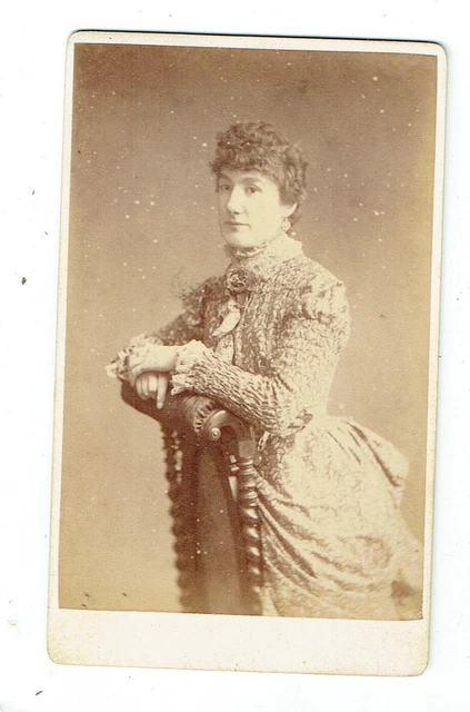Victorian cdv photo young lady leaning on chair Newport Salop photographer Victorian cdv photo young lady leaning on chair Newport Salop photographer