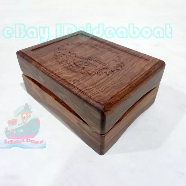 Rosewood with Engraved Chinese Crane Jewelry Pendant Case Gift Box (11.5x9x5cm)