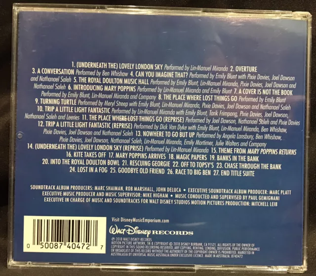 MARY POPPINS RETURNS CD Soundtrack 2018 AUS VGC FAST FREE POST 3