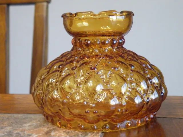VINTAGE Amber Glass FENTON DIAMOND QUILT Miniature Oil Lamp SHADE 3.75" Fitter