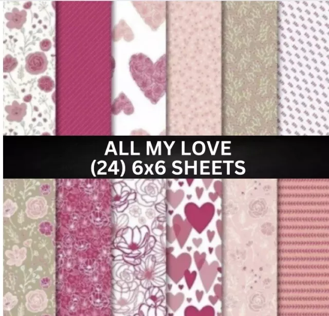 Hojas de papel Stampin Up ALL MY LOVE serie de diseñador - (24) 6x6