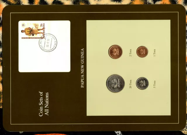 Coin Sets of All Nations Papua New Guinea w/card UNC 1990 UNC 1, 2, 5, 20 Toea