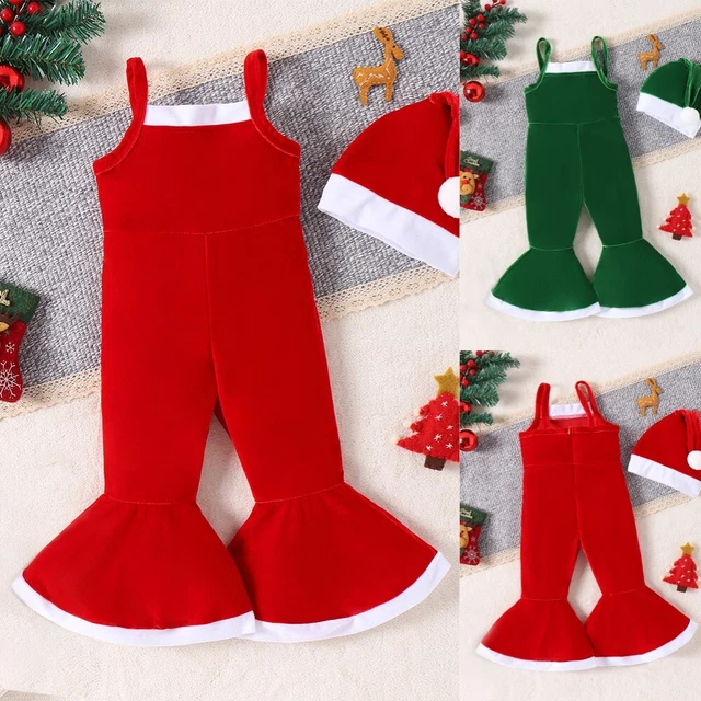 Weihnachten Baby Mädchen Latzhose Hut Sets Jumpsuit Outfit Kleinkind Kleidung DE