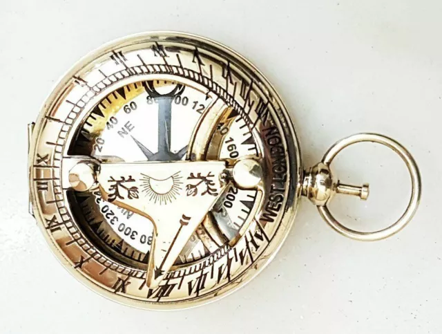 Antik Maritim Rose London Sonnenuhr Taschen Kompass Nautisch Messing Drucktaste