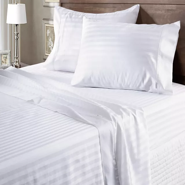 British Bedding 800 Thread Count Egyptian Cotton White Stripes Select Item