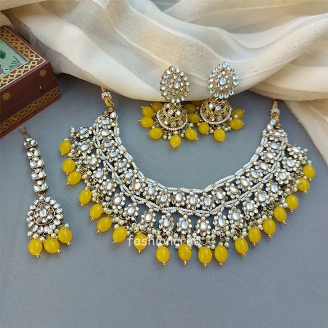 Indian Bollywood Style Yellow Color Bridal Kundan Jewellery Set