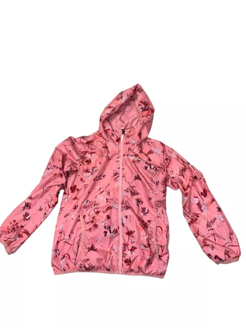 Columbia Girl's Reversible Lightweight Hooded Jacket Pink/Print Size M 10/12