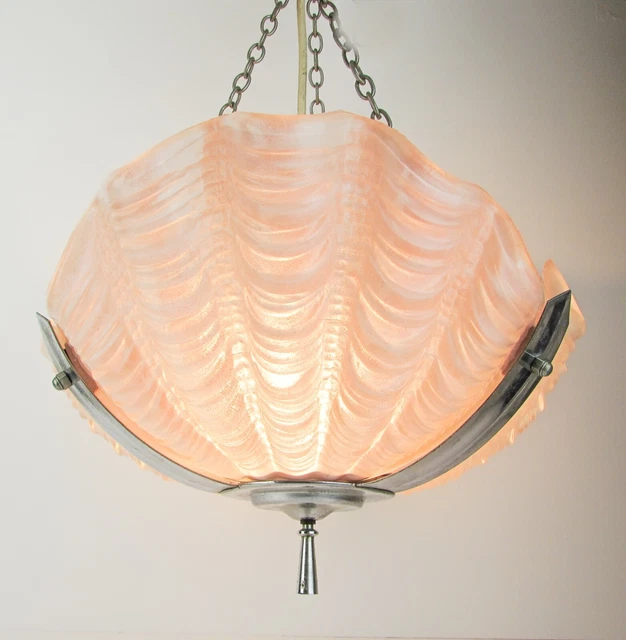 ART DECO CLAM shell glass ceiling light shade pink vintage 1930's retro