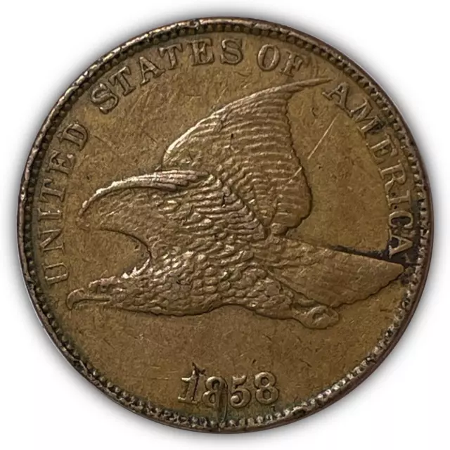 1858 LL Large Letters Flying Eagle Cent Almost Uncirculated AU Coin, Issues 6901