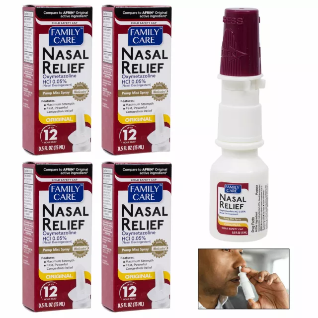 4 Paquet Nasal Décongestionnant Pompe Spray 12 Heure Oxymetazoline Soulagement