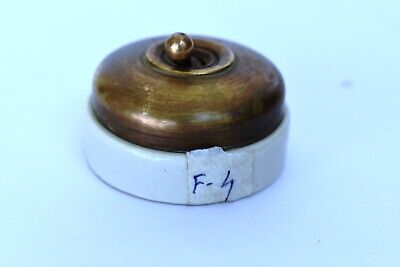 Vintage Crabtree Light Switch Electric Brass Ceramic British Made Vitreous Ol"F4 3