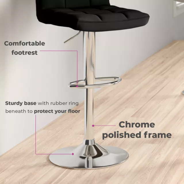 Neo 2x Chrome & Height Adjust Swivel Faux Leather Kitchen Breakfast Bar Stool 2