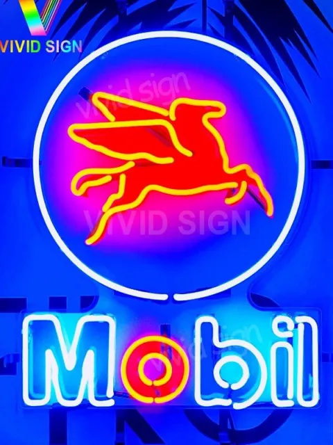 Mobil Gas Oil Mobilgas Pegasus Horse 20" Neon Sign Lamp Light HD Vivid Printing