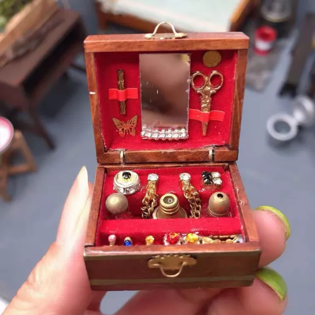 Dolls House Miniatures 1:12 Scale Wooden Vintage Luxury Jewelry Box Accessories