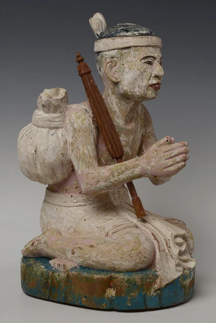 Late 19th Century, Late Mandalay, Antique Burmese Wooden Seated Figure