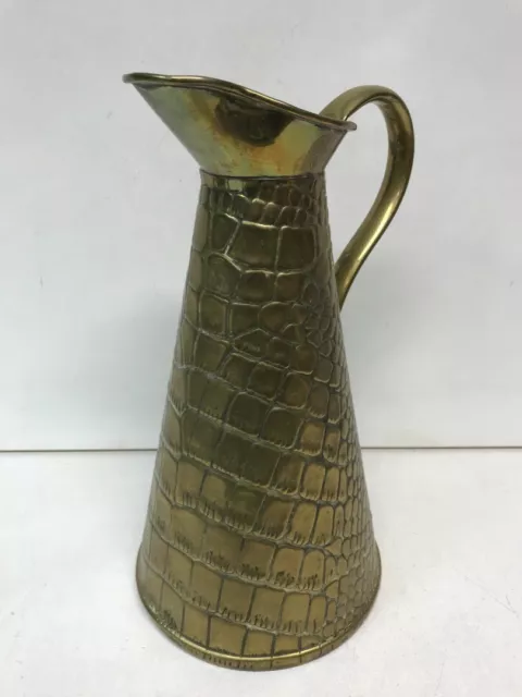 Vintage Brass Jug Marked '3' on Base 'ob' Inside Lip Snakeskin Pattern Tarnish