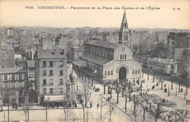 Cpa 94 Charenton / Panorama De La Place Des Ecoles Et Eglise