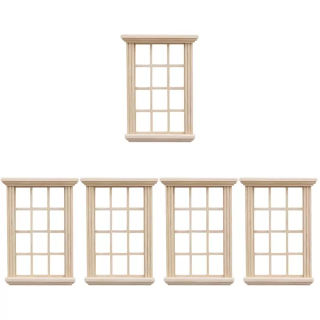 5pcs Puppenhaus Fenster schmücken 1/12 Mini House DIY Holzfenster Modell