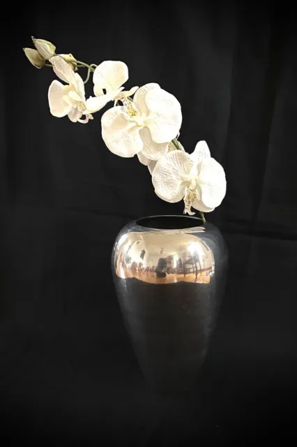 Vase gross Aluminium Metall poliert Blumen Deko silber Wohnen oval 25cm Orchidee