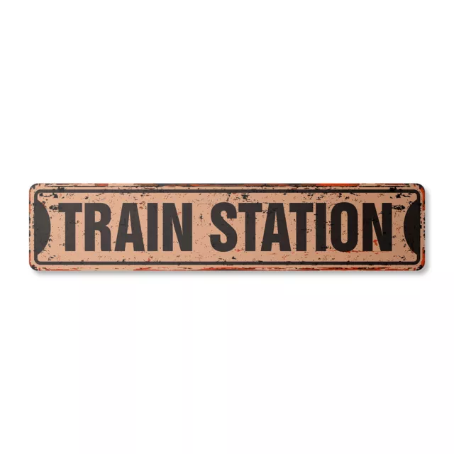 TRAIN STATION Vintage Street Sign Metal Plastic railroad crossing xing RR rail