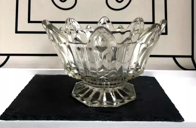 ✅Vintage Art Deco Large Mid Century Clear Pressed Glass Footed Fruit Bowl ✅