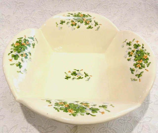 Beautiful Heavy Square Ceramic Porcelain Bowl With Clover Shamrock Pattern