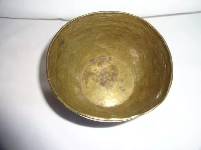 Vintage / Antique Hand Decorated Small Brass Bowl Dish Signed Bida Nigeria 2