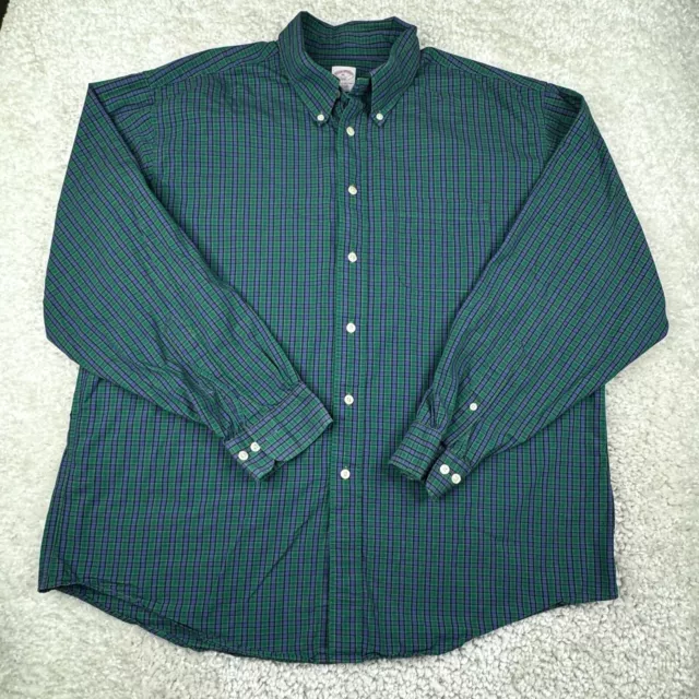 Brooks Brothers 346 Shirt Mens XL Green/Blue Plaid Button Down OPS Long Sleeve