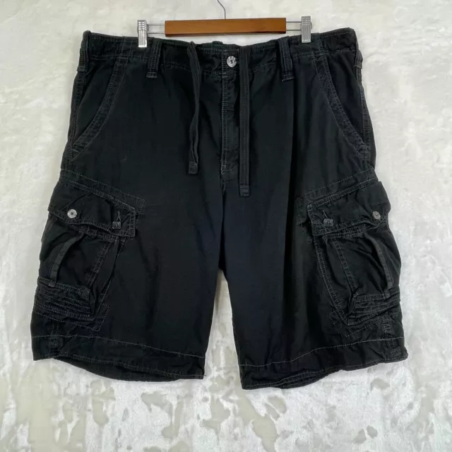 JET LAG Shorts Mens 42 Black Baggy Ripstop Drawstring Military Cargo Metal
