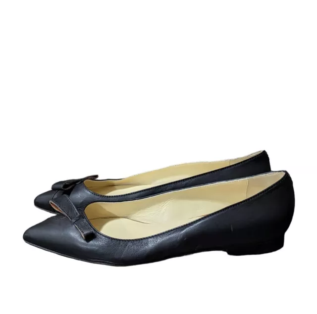 Sarah Flint Natalie Pointy Black Bow Leather Flats SZ.38.5