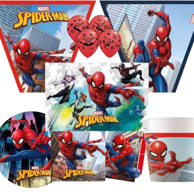 Spiderman Birthday Party Supplies Plates Cups Napkins Tablecover Bundle Balloons