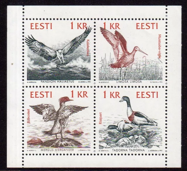 Birds - Estonia 1992 booklet pane fine, fresh MNH