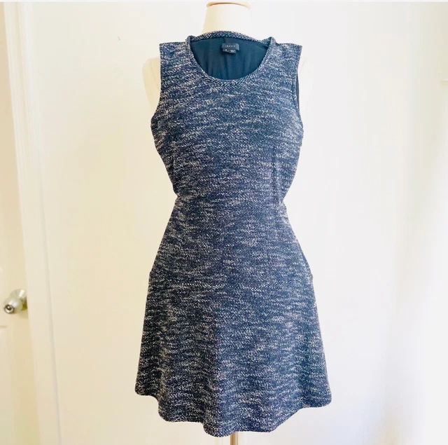 Theory Women's Tweed Fit & Flare Black Blue Dress 2 XS Office/Career/Work/Party