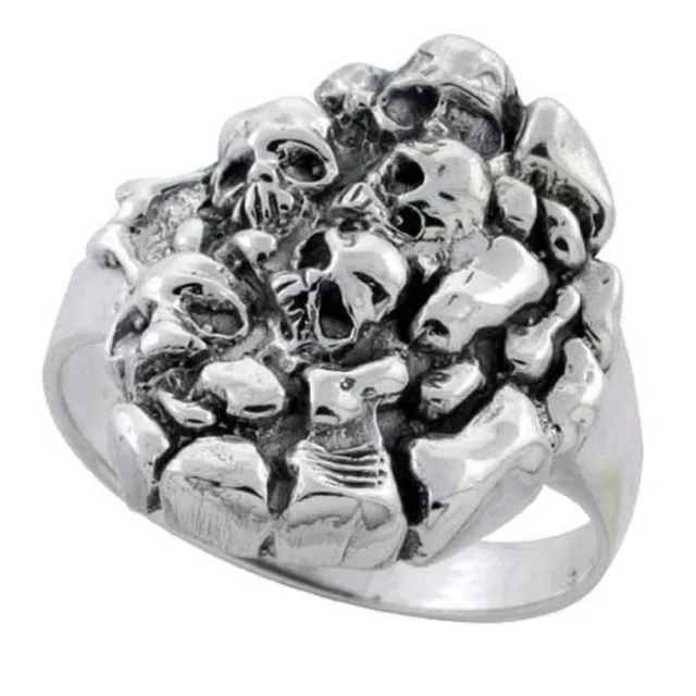 Sterling Silver Skull Yard Biker Ring