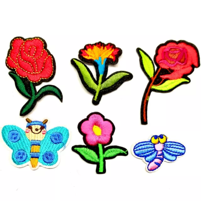 4x Set Blume 1x Schmetterling 1x Libelle bestickt Aufbügeln Patches Applikation