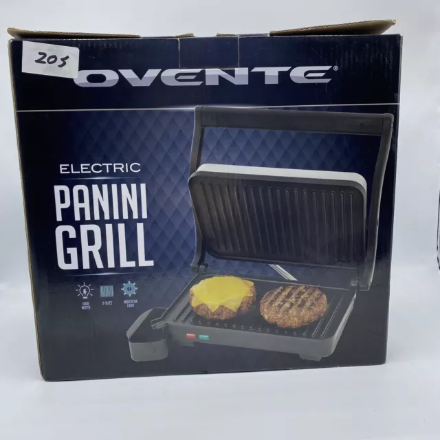 Ovente Electric Panini Press Grill Bread Toast Double Nonstick Plate Brushed