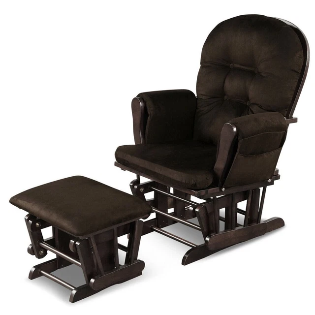 Glider and Ottoman Cushion Set Wood Baby Nursery Rocking Chair Smooth & Quiet