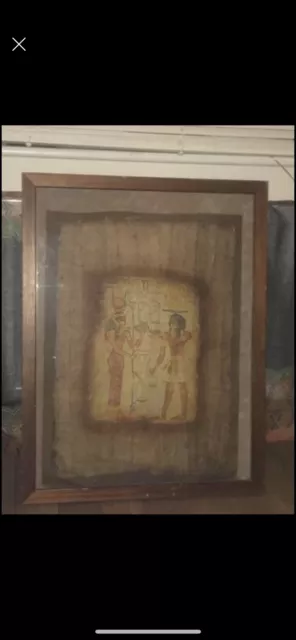 Large Egyptian papyrus framed hand painted picture