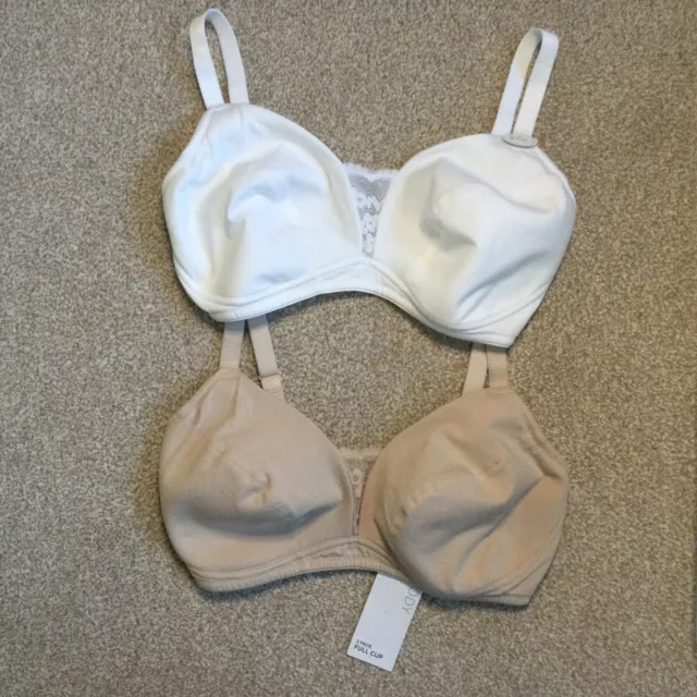 M&S Size 32E 2 Pack Post Surgery Non Wired Bras Nude White Prosthesis Pocket