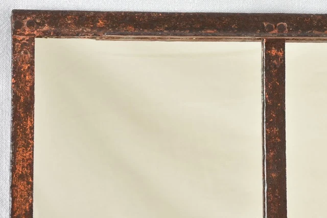 19th century wrought iron framed paneled mirror with red patina 40½" x 52¾" 2
