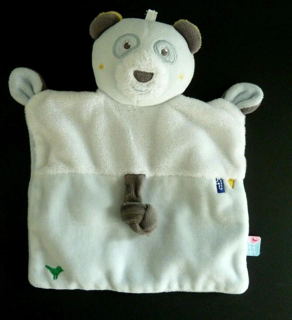 * Doudou Plat Sucre D'orge Panda Ours Gris Blanc Bleu 1 Oiseau - Excellent Etat